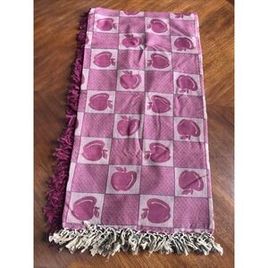 Vtg Hand-Loomed 100% Cotton Tablecloth Red Apple India Primitive Artist 60x60 Sq